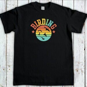 Birding Vintage Sunset T-Shirt – Size M – Bird Watching Nature Lover Tee – Retro